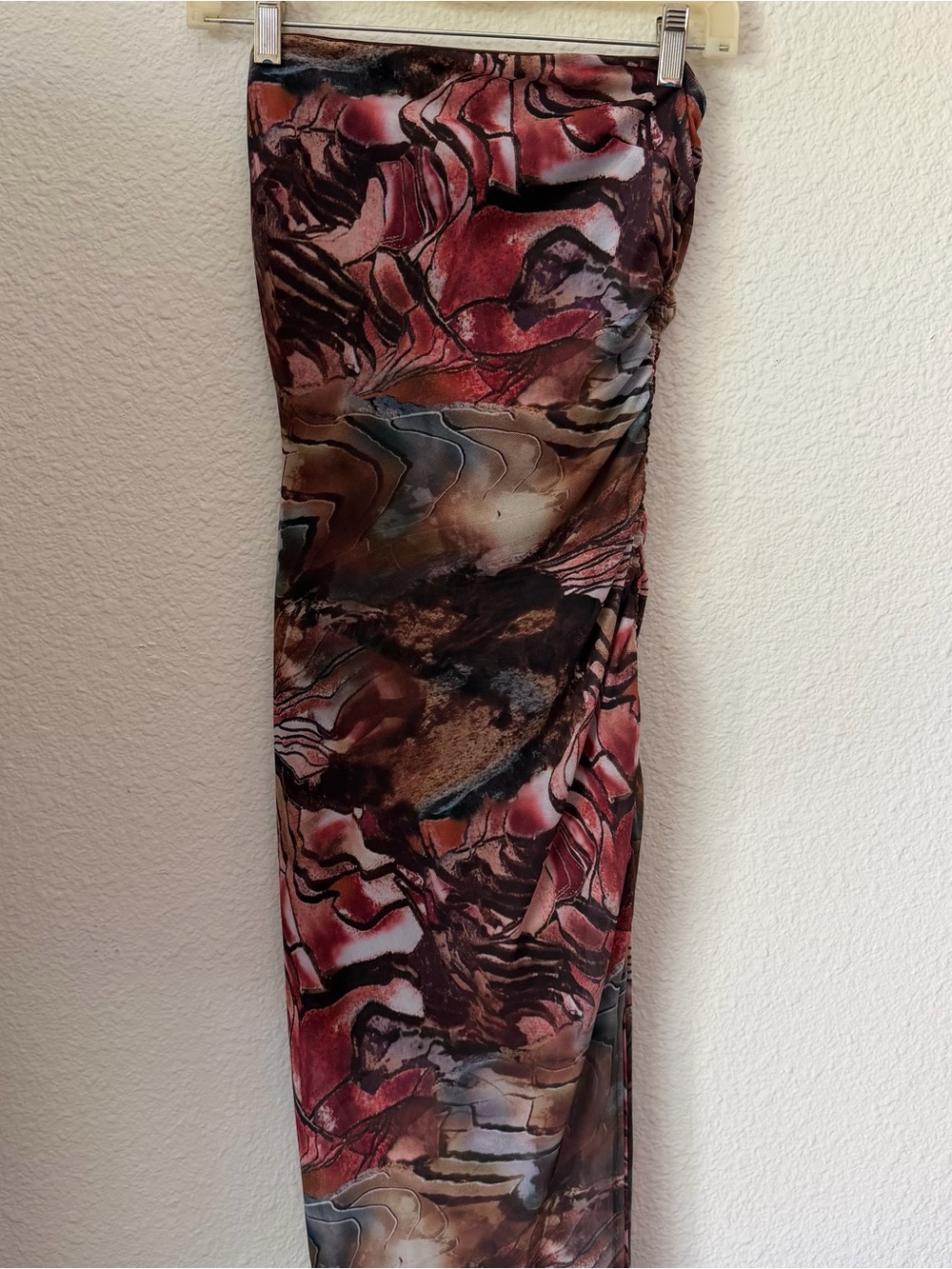 sleeveless brown and red maxi dress